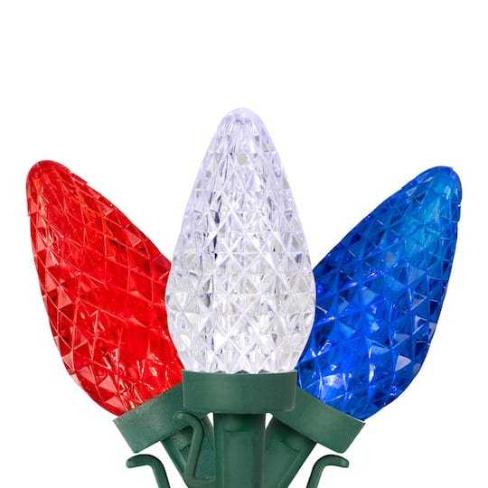 35835320 66 ft. Patriotic LED C9 Faceted Christmas Lights - Red, White & Blue with Green Wire - 100 Count
